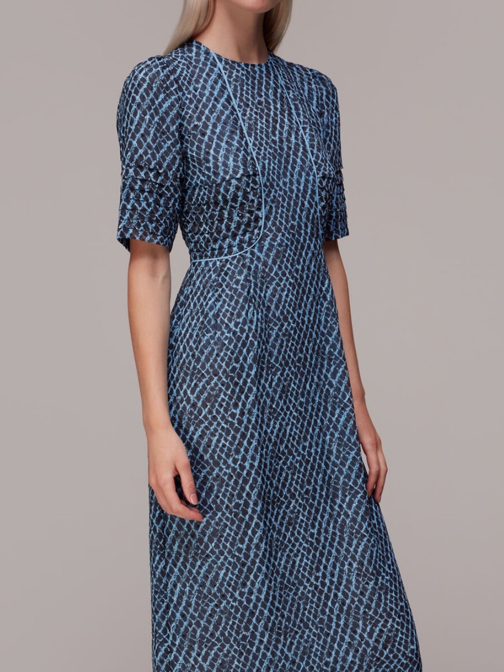 Whistles Blue/Multi Brushed Geo Print Dobby Dress